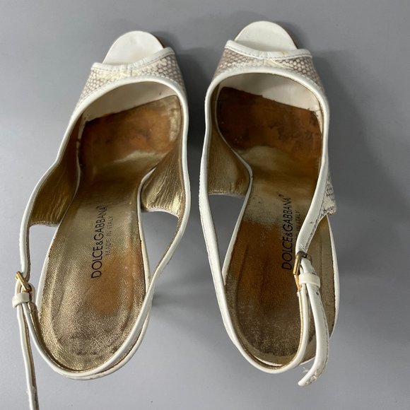 Dolce & Gabbana Women's High Heel Embossed Slingback Peep Toe Sandals, 37.5 - Picture 7 of 12